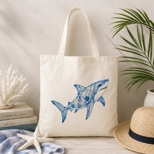 Floral Theme Pottery Art Shark Tote Bag