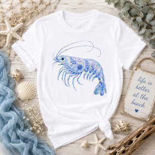 Floral Theme Pottery Art Shrimp T-Shirt