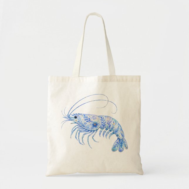 Floral Theme Pottery Art Shrimp Tote Bag (Front)