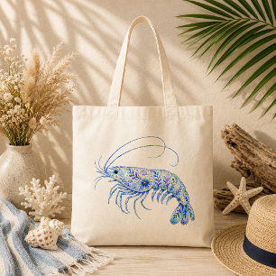Floral Theme Pottery Art Shrimp Tote Bag