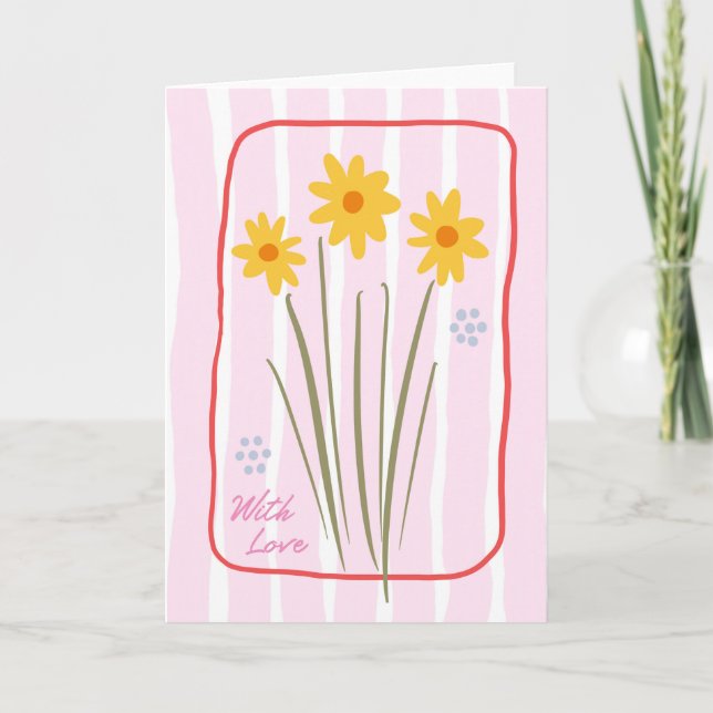 Floral Thinking of You Pink Candy Stripe Daffodil Card (Front)