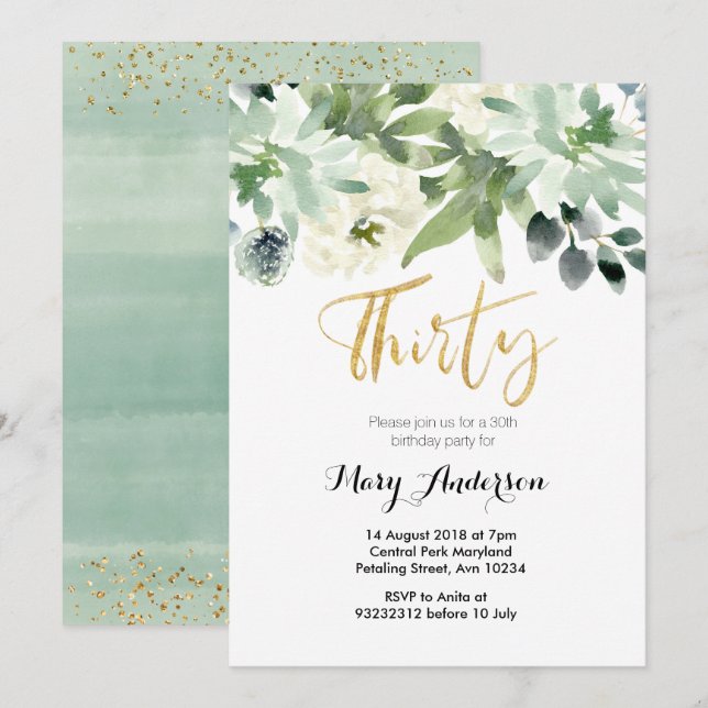 Floral Thirty 30th Birthday Invitation cactus (Front/Back)