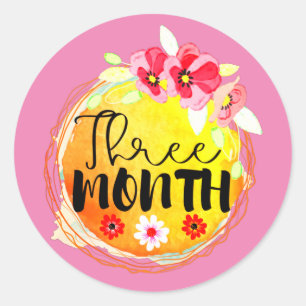 Floral Three Month Old Baby Milestone Label