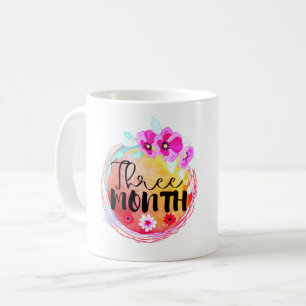 Floral Three Month Old Baby Milestone Label Coffee Mug