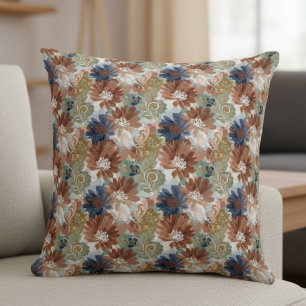 Floral Throw Pillow - Earth Tones Boho Chic