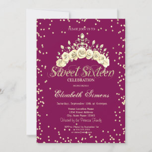 Floral Tiara Diamonds Princess Sweet 16 Invitation
