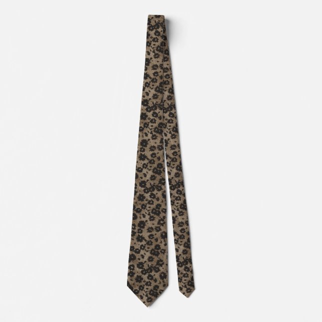 Floral Tie Neutral Brown and Black Modern Flowers  (Front)
