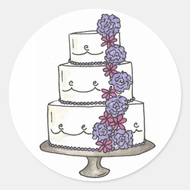 Floral Tier Wedding Cake Bridal Shower Engagement Classic Round Sticker (Front)