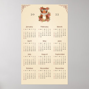 Floral Tiger Chinese New Year 2022 Calendar Sand   Poster