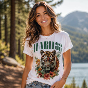 Floral Tiger Fearless Typography T-Shirt