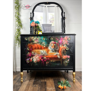 Floral Tiger on Sofa Furniture Decoupage Tissue Paper