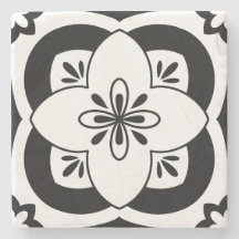Floral Tile Coaster - Black