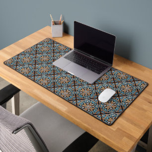 Floral Tile Pattern Faux Ceramic Desk Mat