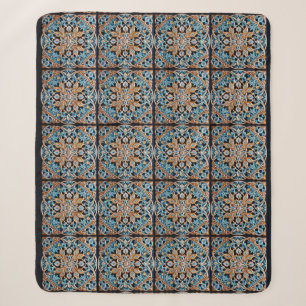 Floral Tile Pattern Faux Ceramic Sherpa Blanket