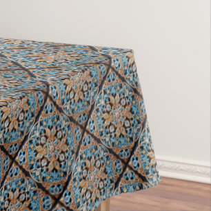 Floral Tile Pattern Faux Ceramic Tablecloth