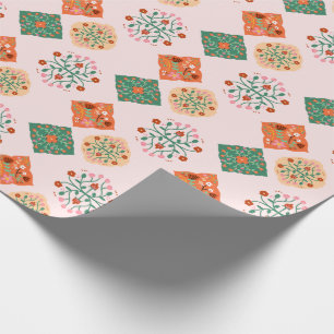 Floral Tile Wrapping Paper Folk Garden Pattern G