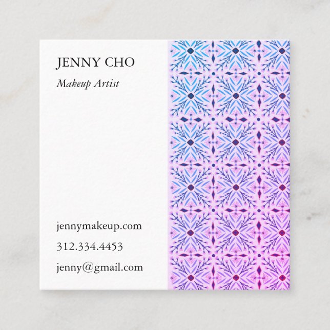 Floral Tiles Geometric Purple Blue Square Business Card (Front)
