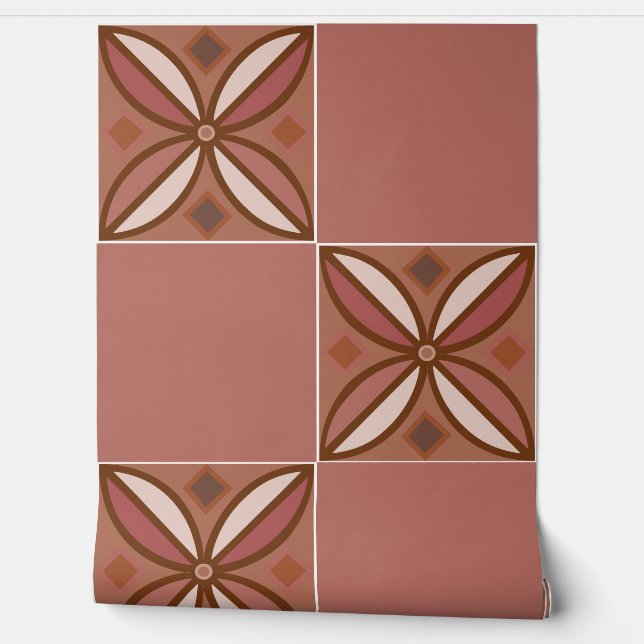 Floral tiles in earthy pinks  wallpaper (Unrolling)