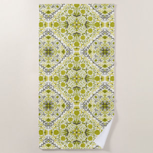 Floral tiles in green beach towel