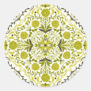 Floral tiles in green classic round sticker