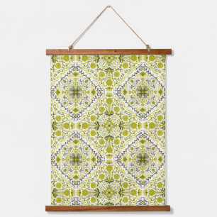 Floral tiles in green hanging tapestry