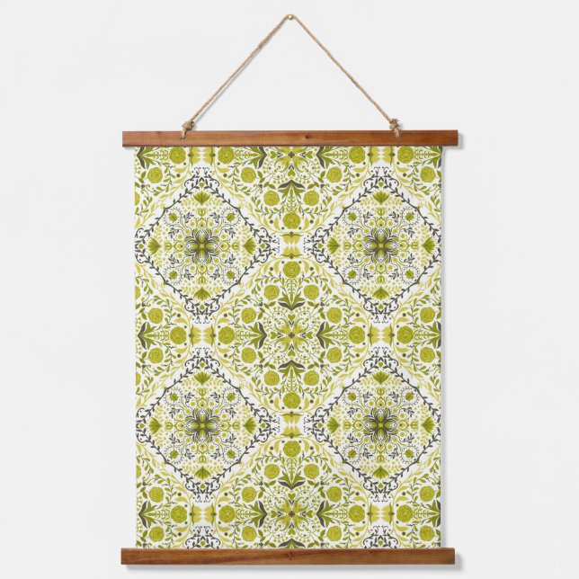 Floral tiles in green hanging tapestry (Front)