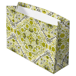 Floral tiles in green large gift bag