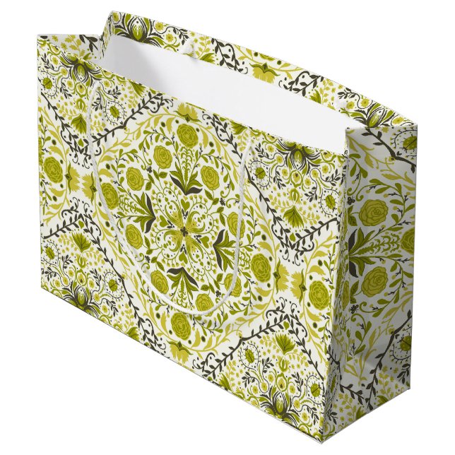 Floral tiles in green large gift bag (Back Angled)