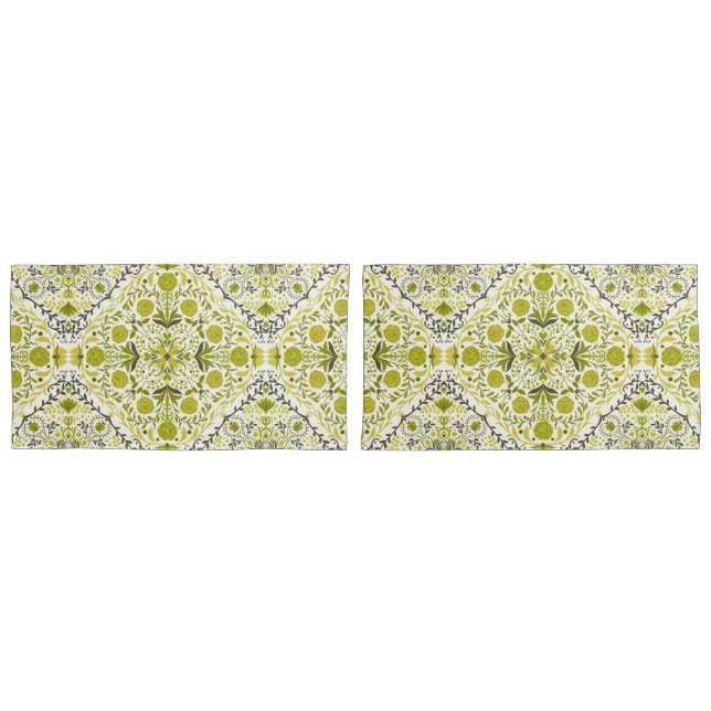 Floral tiles in green pillowcase (Front-Set)