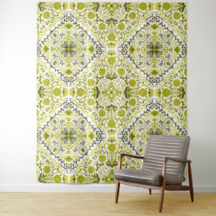Floral tiles in green tapestry
