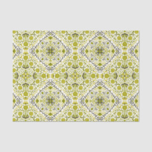 Floral tiles in green tissue paper