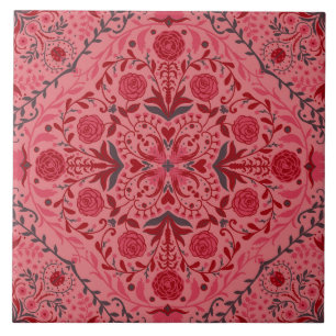 Floral tiles in red and watermelon pink