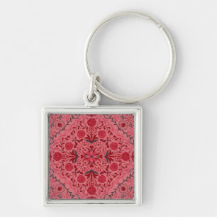 Floral tiles in red and watermelon pink key ring