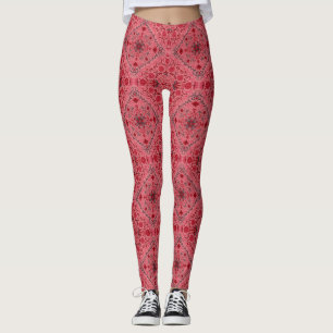 Floral tiles in red and watermelon pink leggings