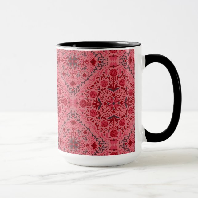 Floral tiles in red and watermelon pink mug (Right)