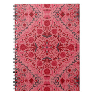 Floral tiles in red and watermelon pink notebook