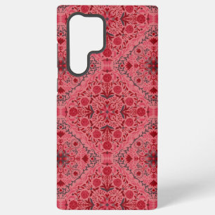 Floral tiles in red and watermelon pink samsung galaxy case