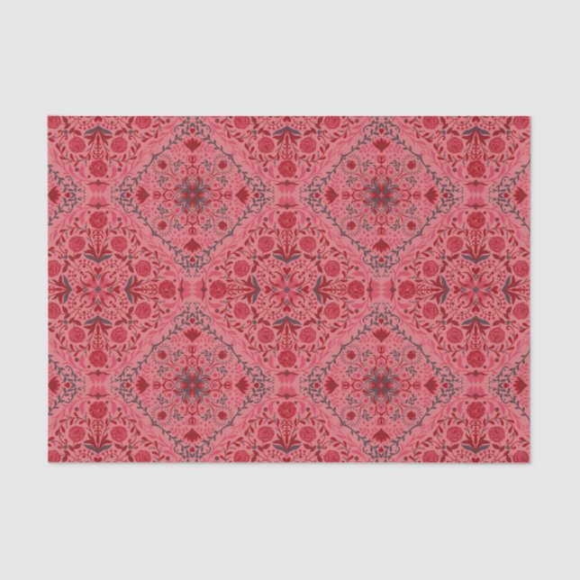 Floral tiles in red and watermelon pink tissue paper (Front)