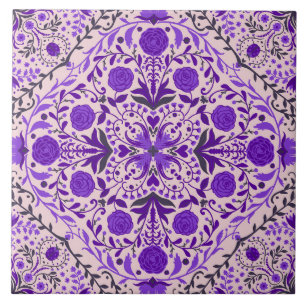 Floral tiles in violet and cotton candy pink