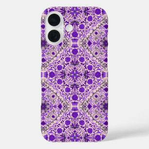 Floral tiles in violet and cotton candy pink iPhone 16 case