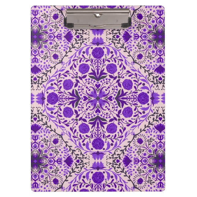 Floral tiles in violet and cotton candy pink clipboard (Front)
