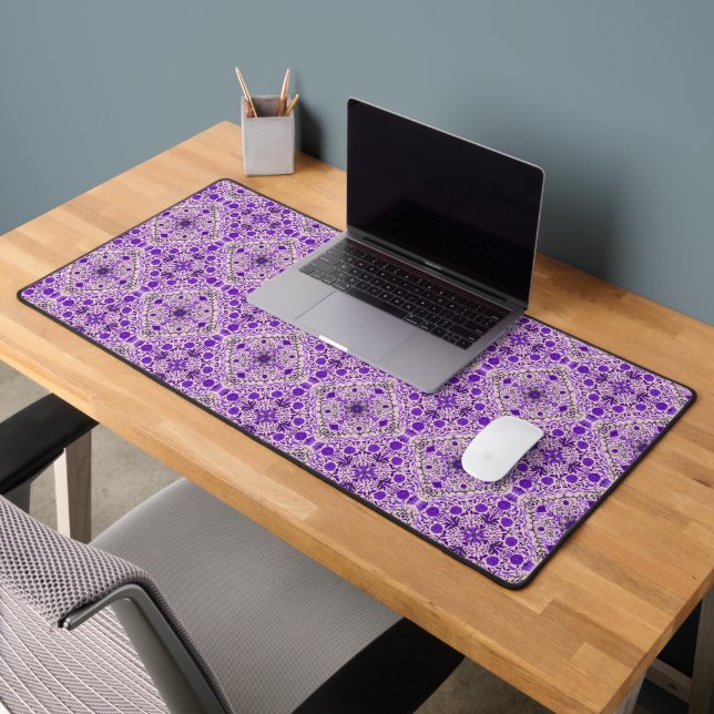 Floral tiles in violet and cotton candy pink desk mat (Office 2)