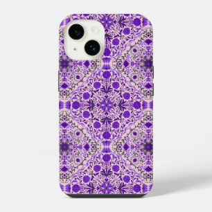 Floral tiles in violet and cotton candy pink iPhone 14 case