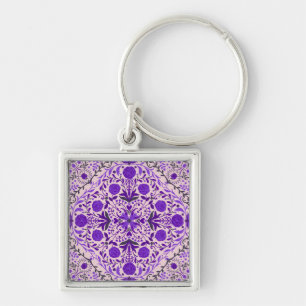 Floral tiles in violet and cotton candy pink key ring