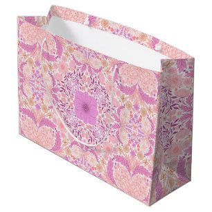 Floral tiles in violet and cotton candy pink large gift bag