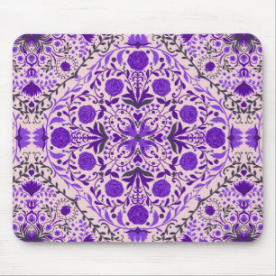 Floral tiles in violet and cotton candy pink mouse mat