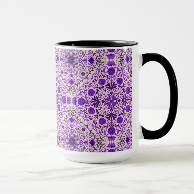 Floral tiles in violet and cotton candy pink mug (Right)