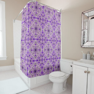 Floral tiles in violet and cotton candy pink shower curtain