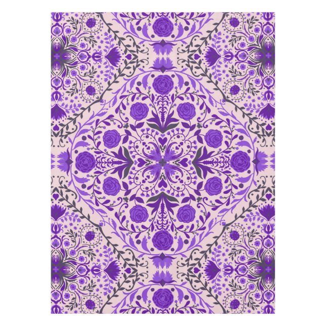 Floral tiles in violet and cotton candy pink tablecloth (Front)