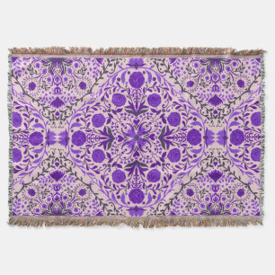 Floral tiles in violet and cotton candy pink throw blanket